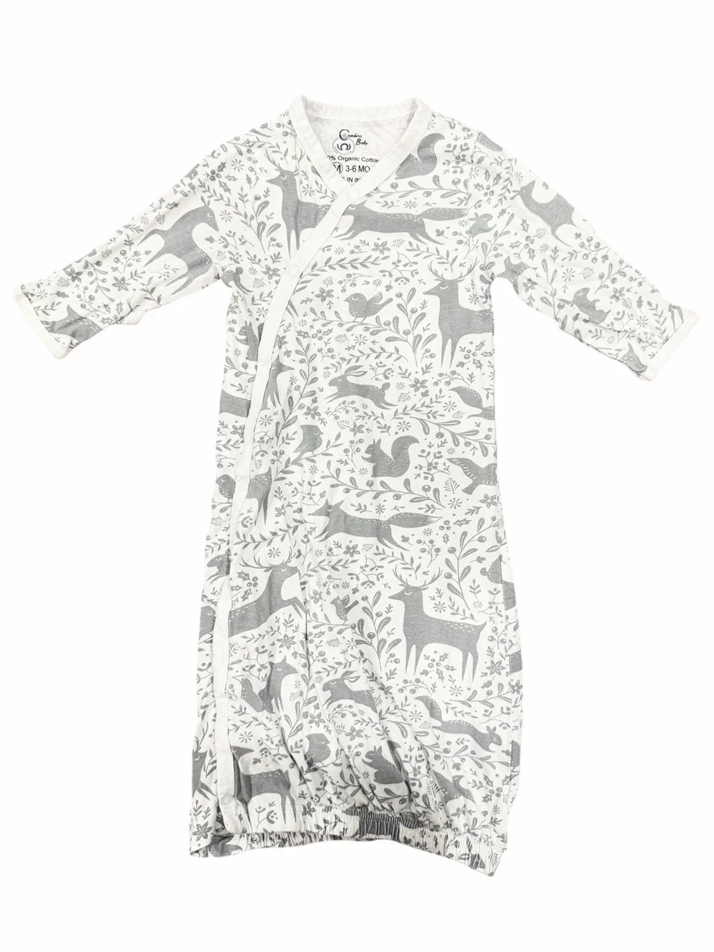 NWOT 3-6M Cambria Baby Organic Cotton Kimono Gown Snap Forest Animal Print